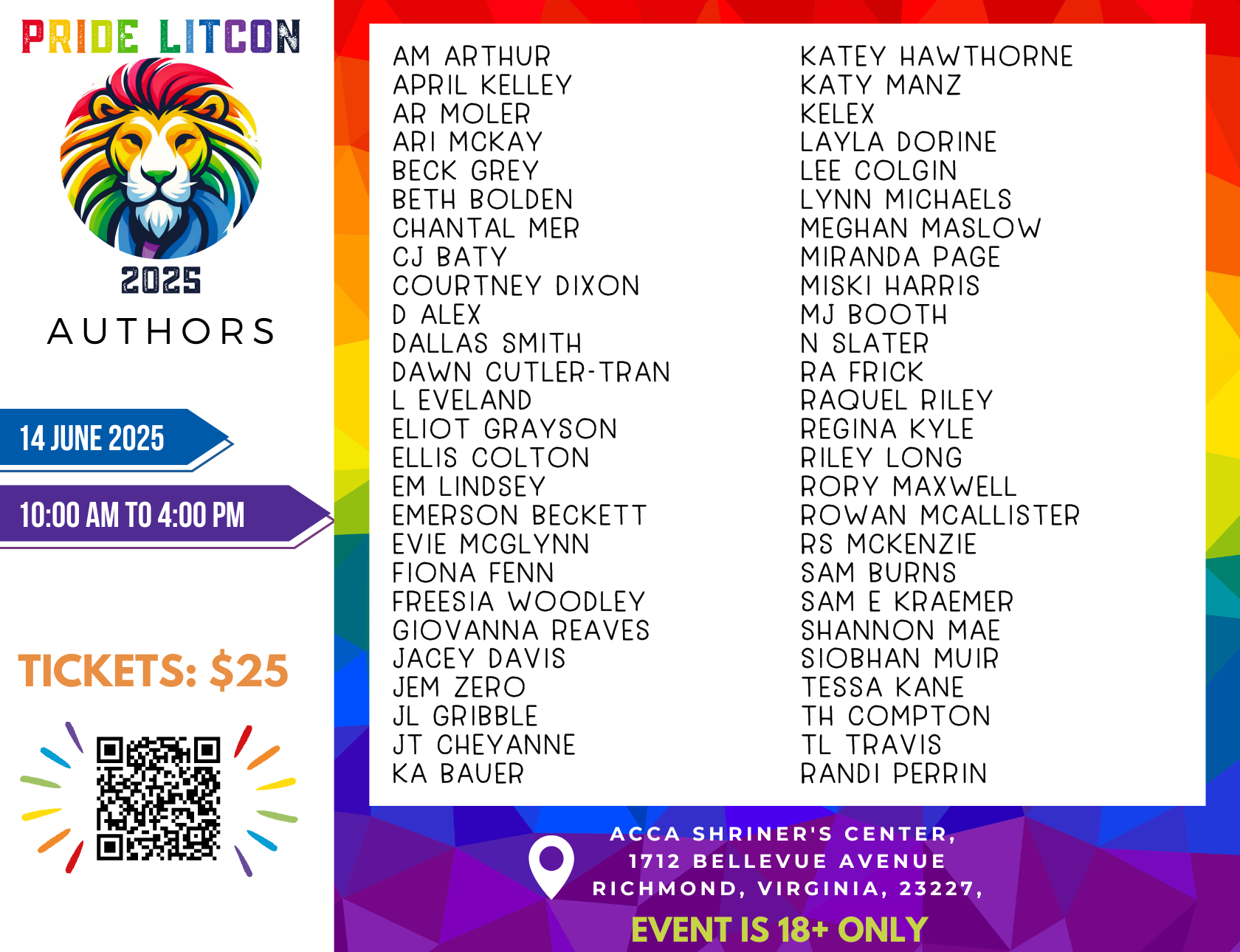 list of lgbtq authors at pridelitcon 2025